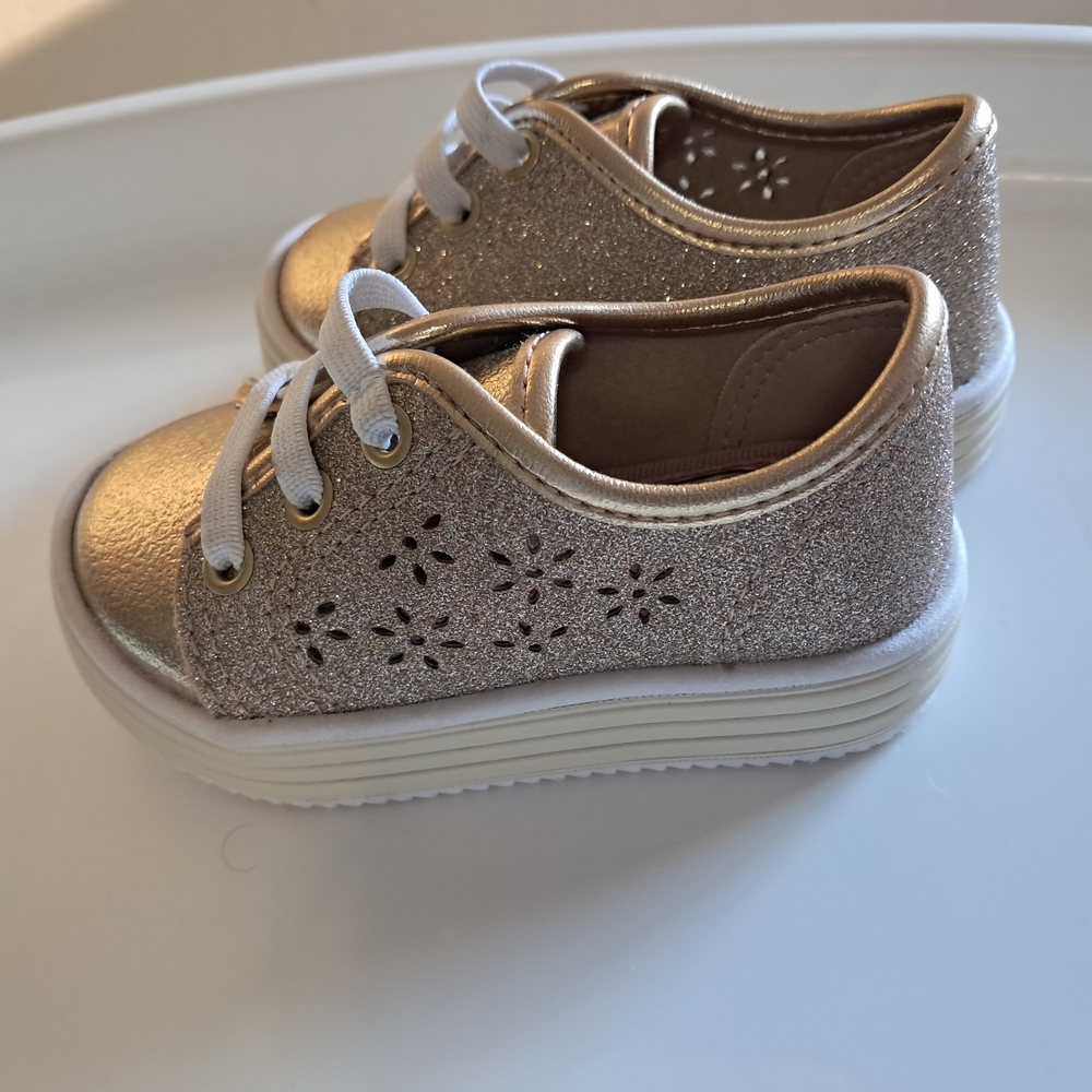 Sparkly Gold Kids Sneakers with White Laces